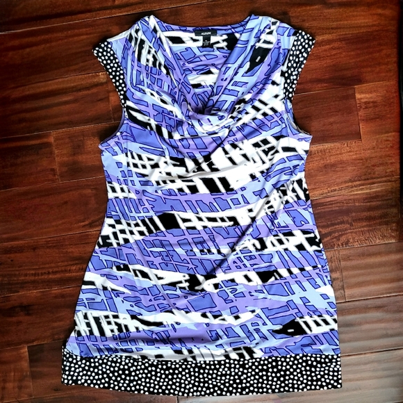 Scoop Drape Neck ALFANI Dress Womens XL Cap Sleeves Stretch Blue Black Purple - Picture 7 of 13
